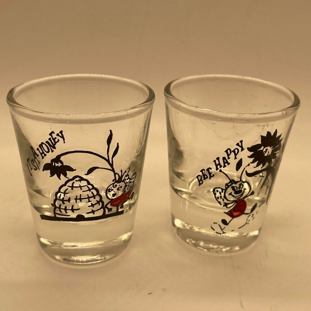 2 Vintage Honey Bee Shot Glasses